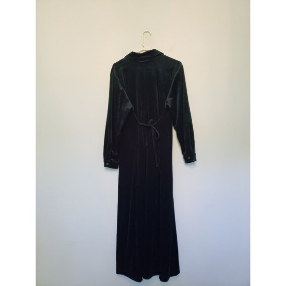 Vtg Gotcha Covered Women 12 Midi Dress Button Pleated Velour Green Velvet Modest - Picture 2 of 5